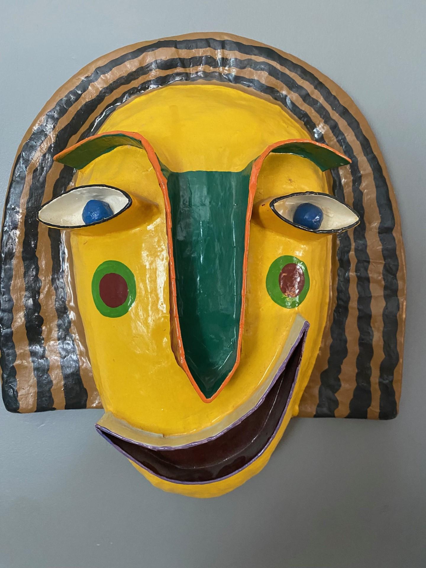 Vintage Papier Mache Face Mask Sculpture In Good Condition In San Diego, CA