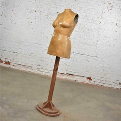 Vintage Papier-Mâché Female Dress Form Mannequin on Pine Wood Stand