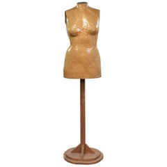 Used Papier-Mâché Female Dress Form Mannequin on Pine Wood Stand