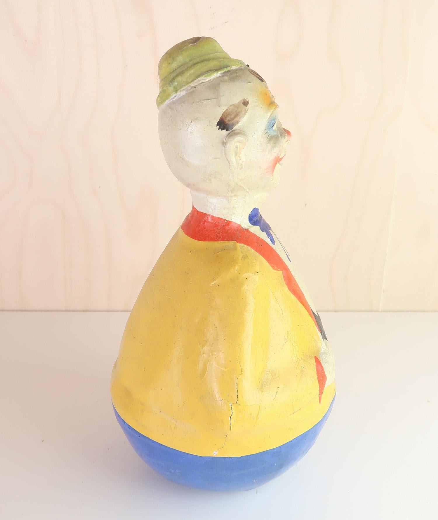 Painted Vintage Papier Mache Rocking Toy Clown Figure. 1920's. For Sale
