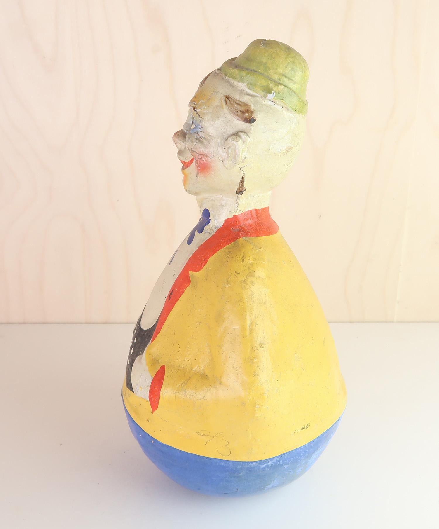 Vintage Papier Mache Rocking Toy Clown Figure. 1920's. In Good Condition For Sale In St Annes, Lancashire