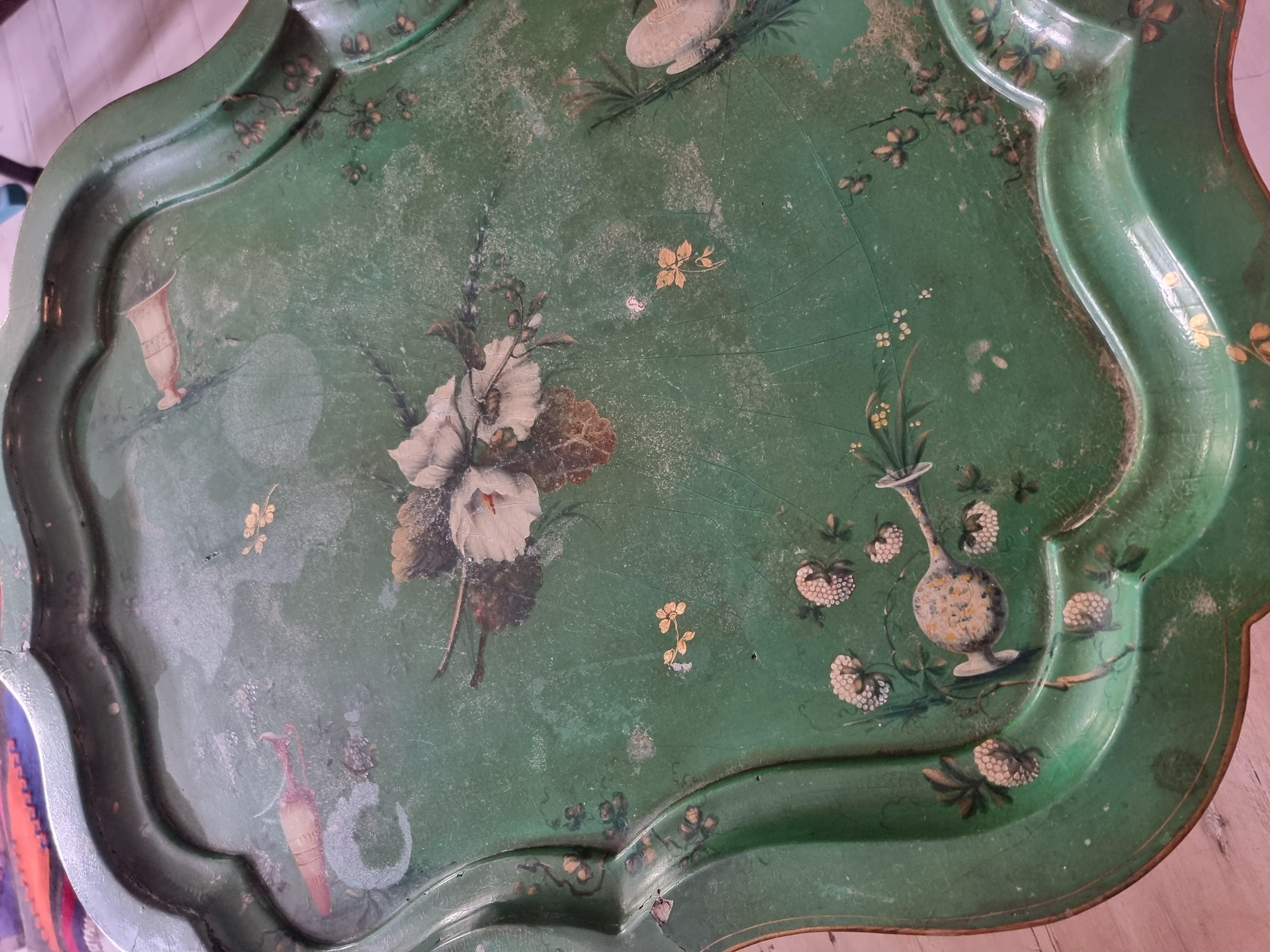 Vintage Papier Mache Tray Table with Faux Bamboo legs, England Mid 19th