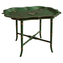 Papiermaché-Tabletttisch mit Beinen aus Kunstbambus, England, Mitte des 19. Jahrhunderts