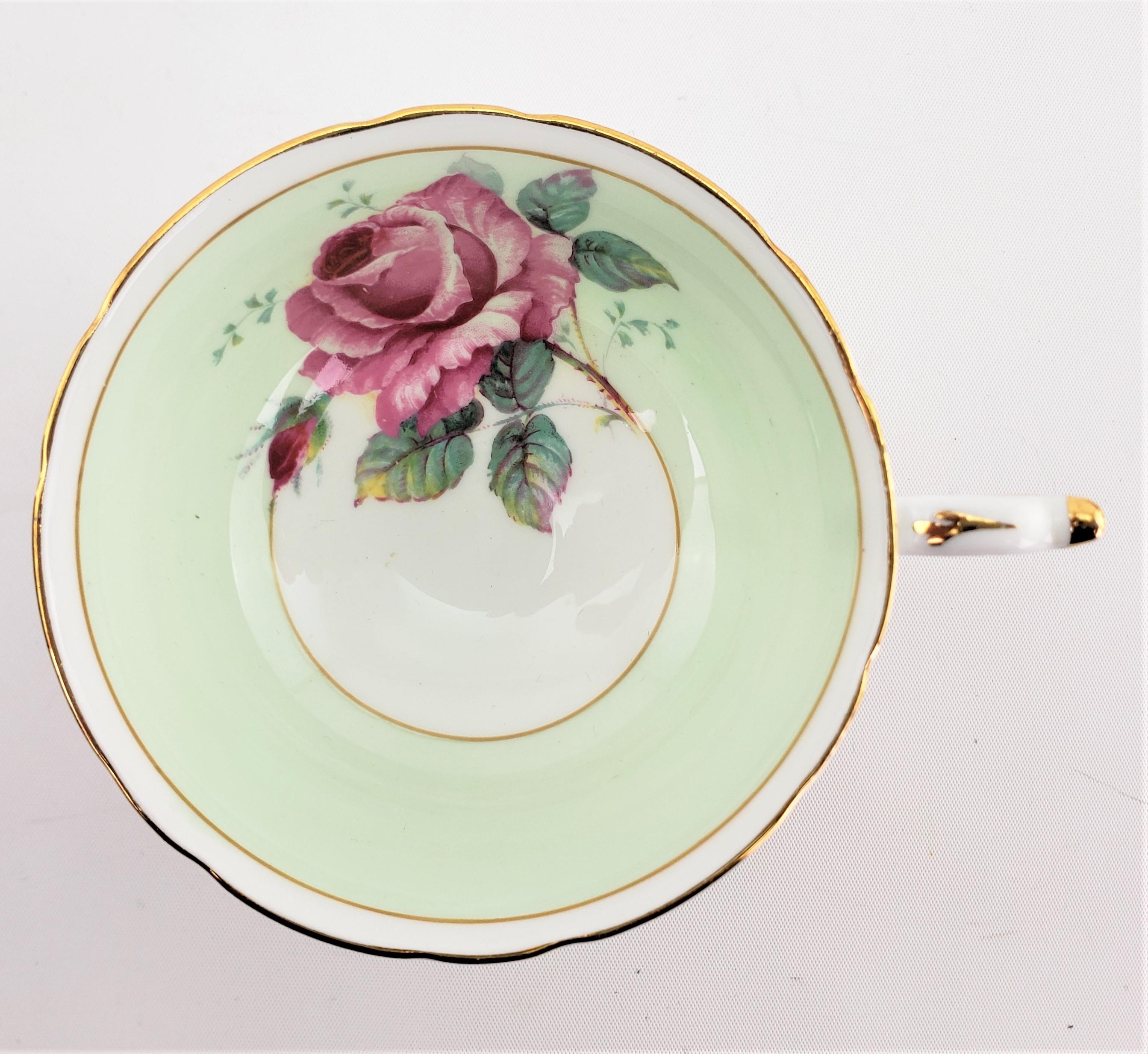 English Vintage Paragon Double Warrant Bone China Teacup & Saucer with Red Cabbage Rose For Sale