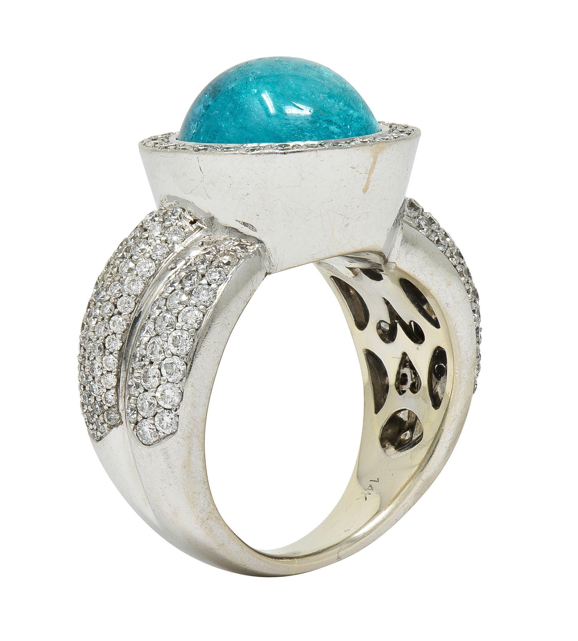 Vintage Paraiba Tourmaline Diamond 14 Karat White Gold Halo Ring GIA For Sale 5