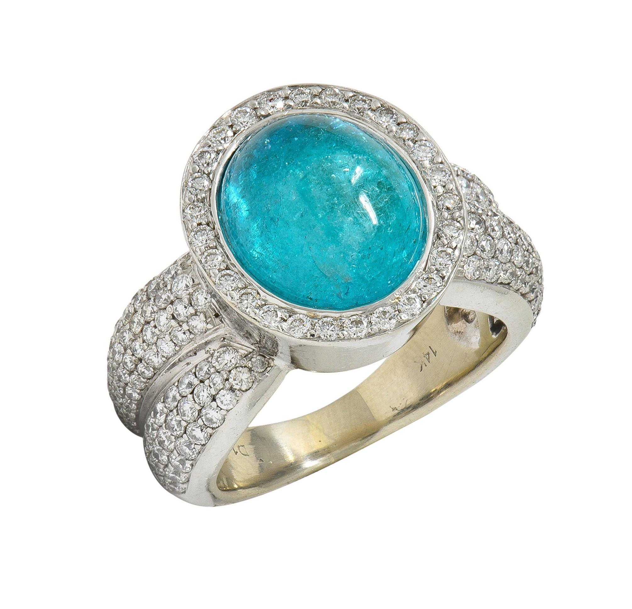 Vintage Paraiba Tourmaline Diamond 14 Karat White Gold Halo Ring GIA For Sale 6