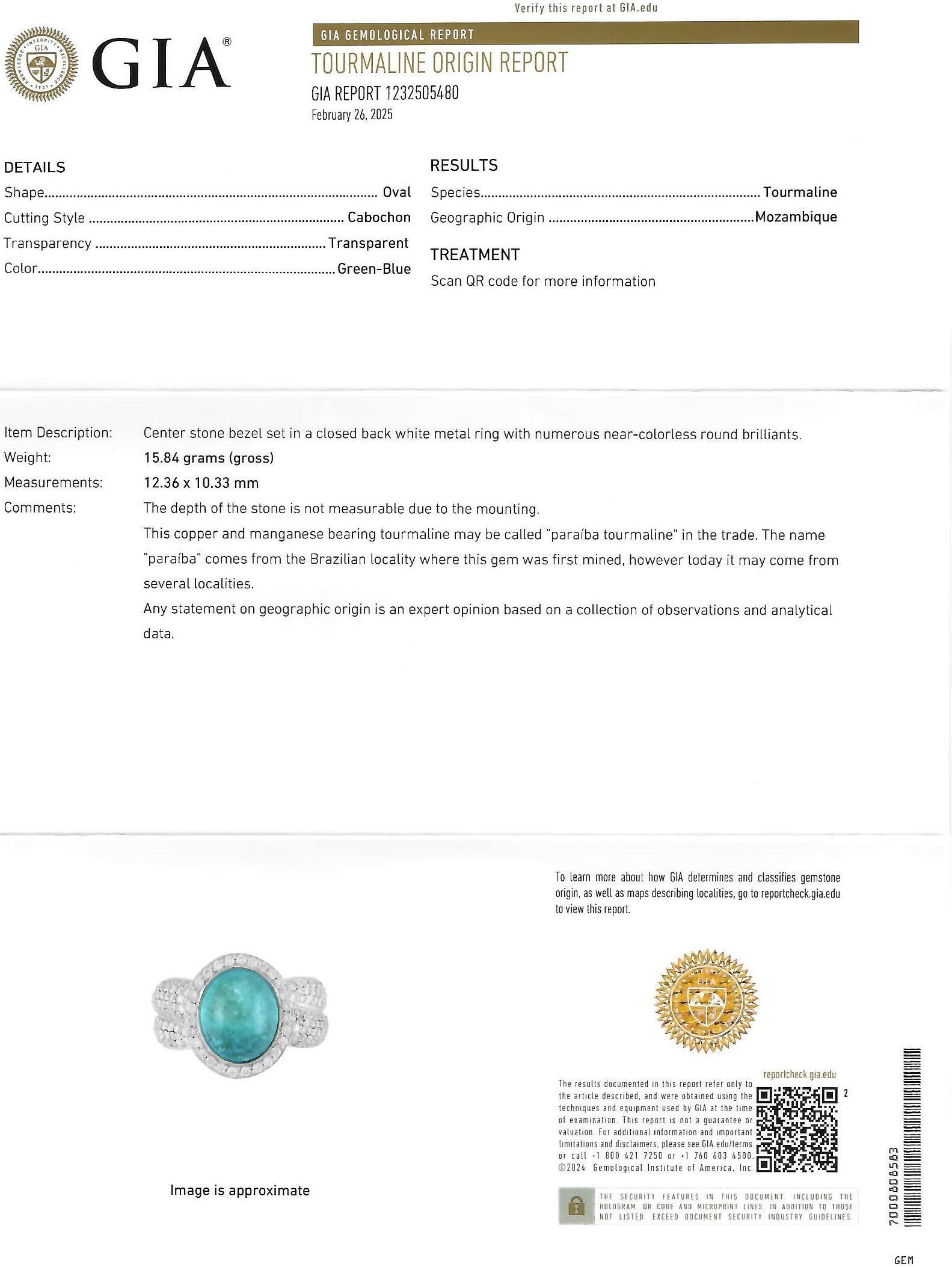 Vintage Paraiba Tourmaline Diamond 14 Karat White Gold Halo Ring GIA For Sale 7