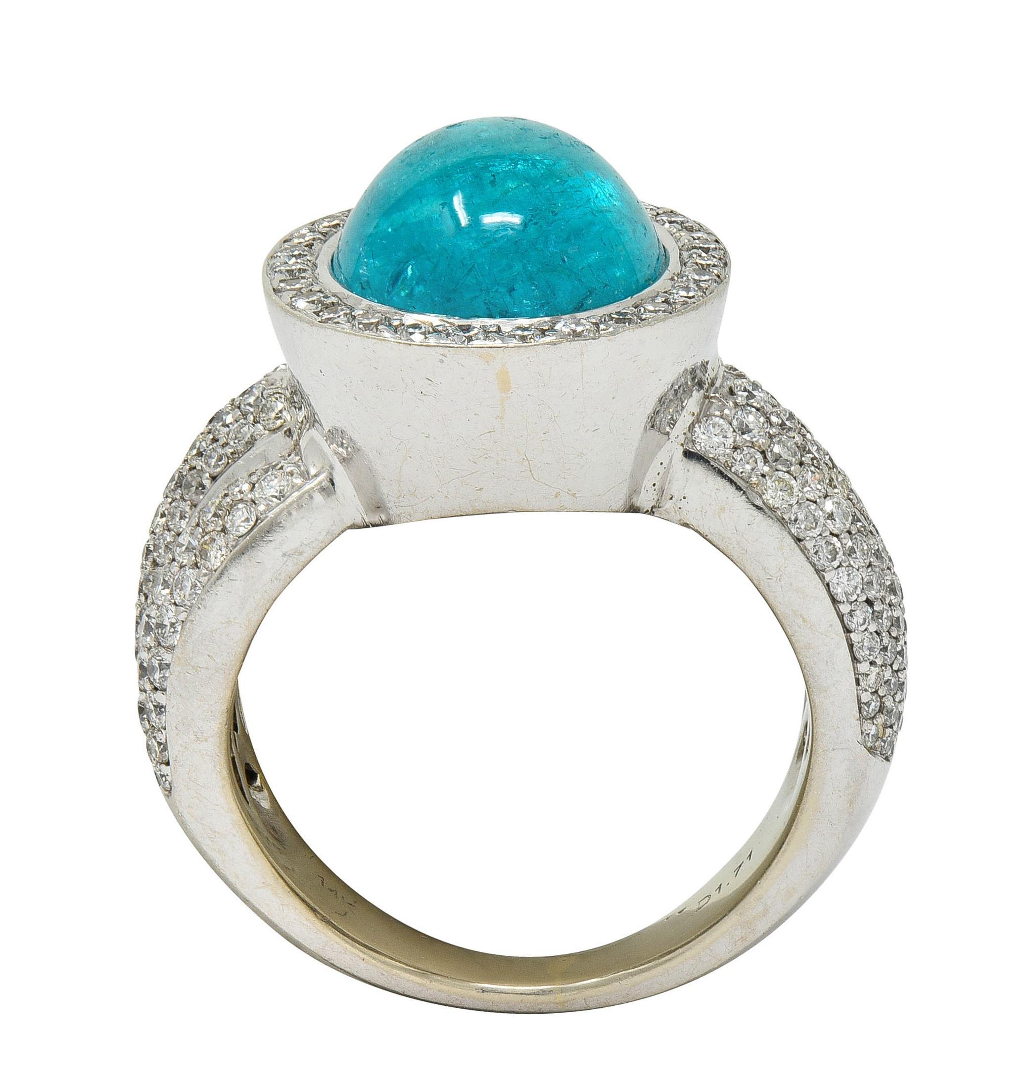 Vintage Paraiba Tourmaline Diamond 14 Karat White Gold Halo Ring GIA In Excellent Condition For Sale In Philadelphia, PA