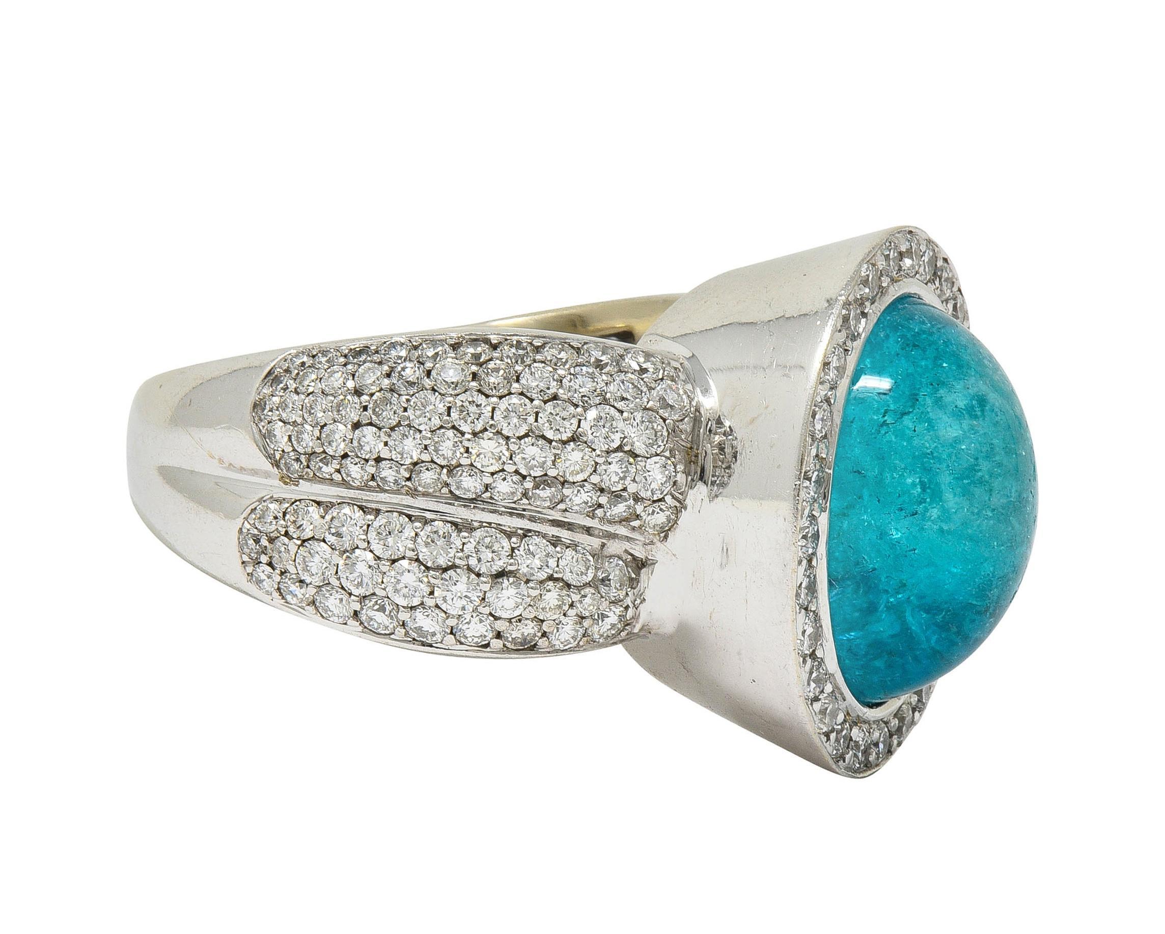 Women's or Men's Vintage Paraiba Tourmaline Diamond 14 Karat White Gold Halo Ring GIA For Sale