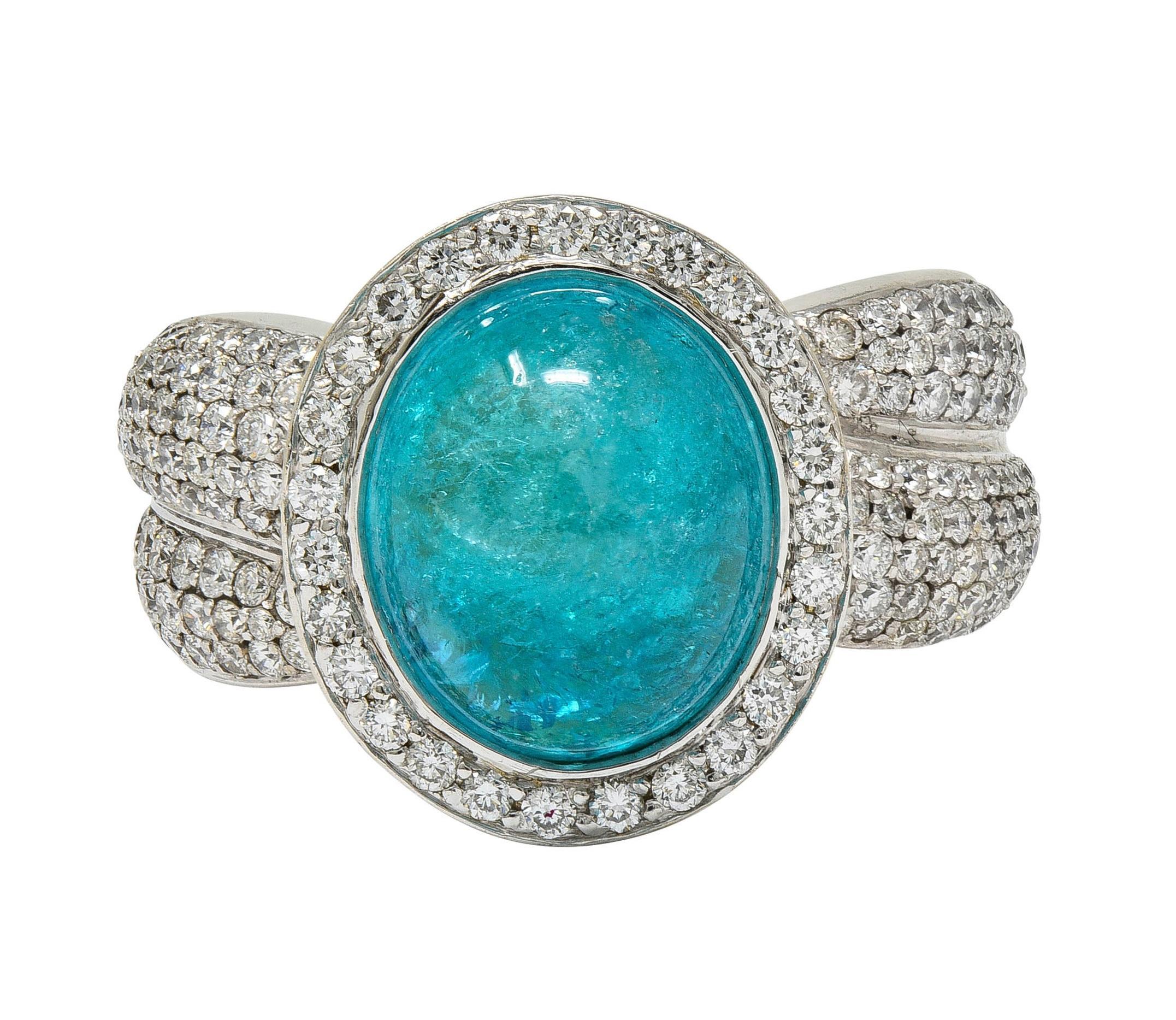 Vintage Paraiba Tourmaline Diamond 14 Karat White Gold Halo Ring GIA For Sale