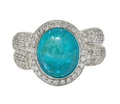 Bague vintage en or blanc 14 carats avec tourmaline Paraiba et diamants, certifiée GIA