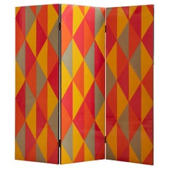 Vintage Paravent in Lacquered Fabric with Harlequin Pattern, France, 1950s