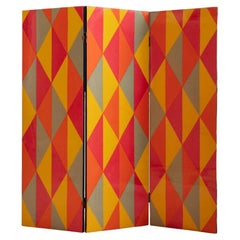 Retro Paravent in Lacquered Fabric with Harlequin Pattern, France, 1950s