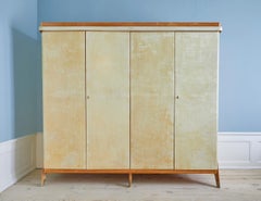 Vintage Parchment Cabinet with Wooden Molding and Brass Shoes, Itally, 1950s
