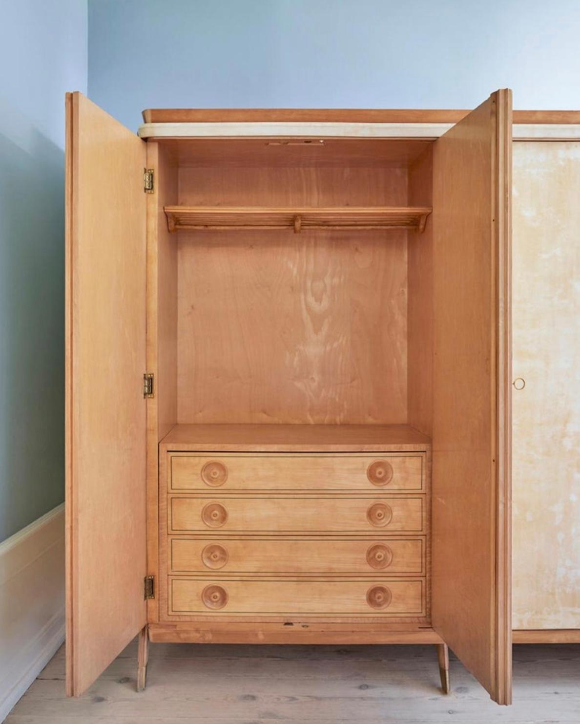 Italian Vintage Parchment Cabinet with Wooden Molding and Brass Shoes, Itally, 1950s