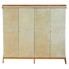 Vintage Parchment Cabinet with Wooden Molding and Brass Shoes, Itally, 1950s