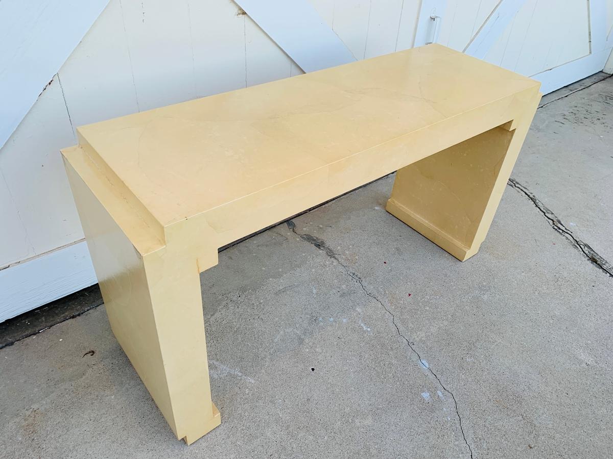 Vintage Parchment Console Table Attb to Karl Springer In Good Condition In Los Angeles, CA