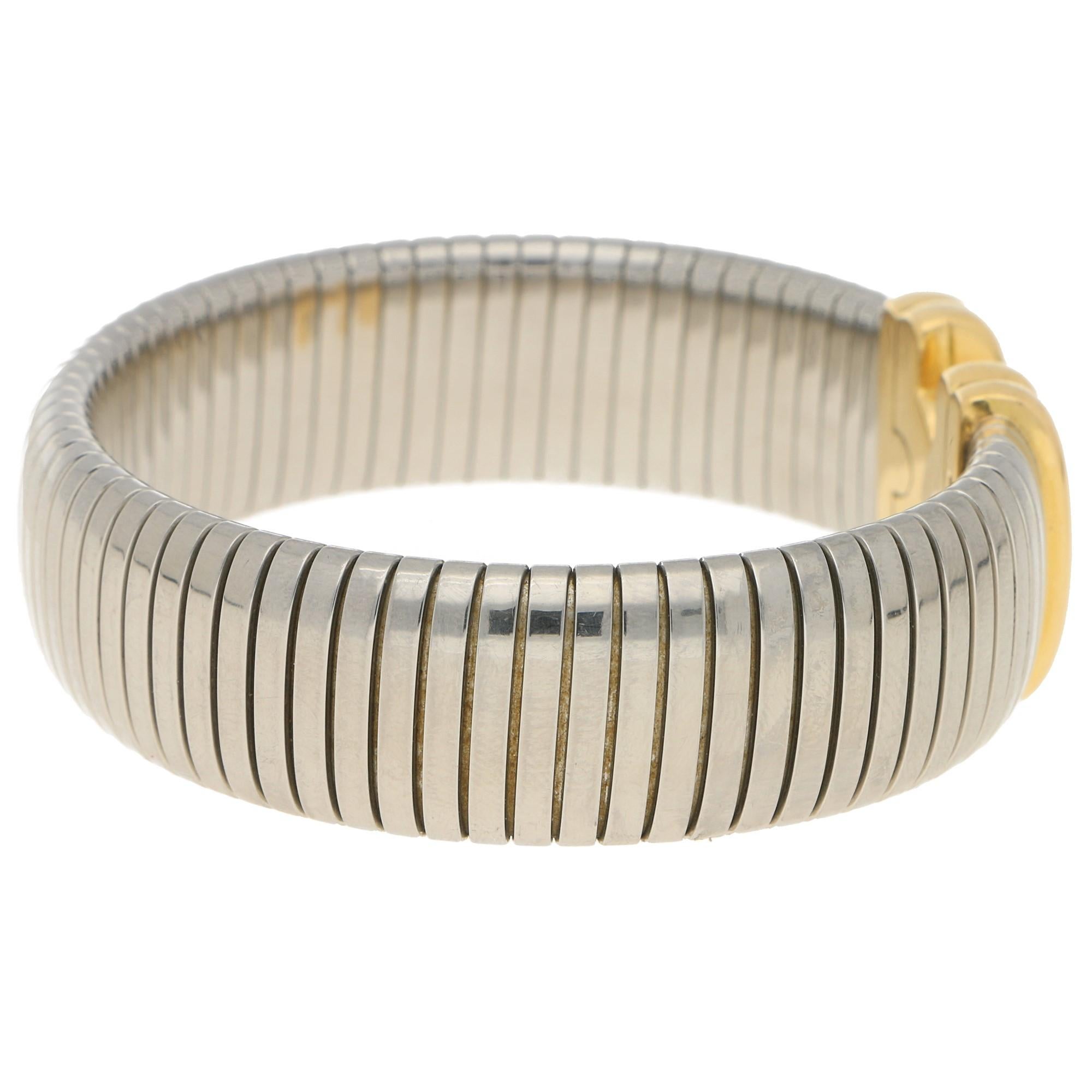 Vintage Parentesi Bangle in Yellow Gold and Stainless Steel In Excellent Condition In London, GB