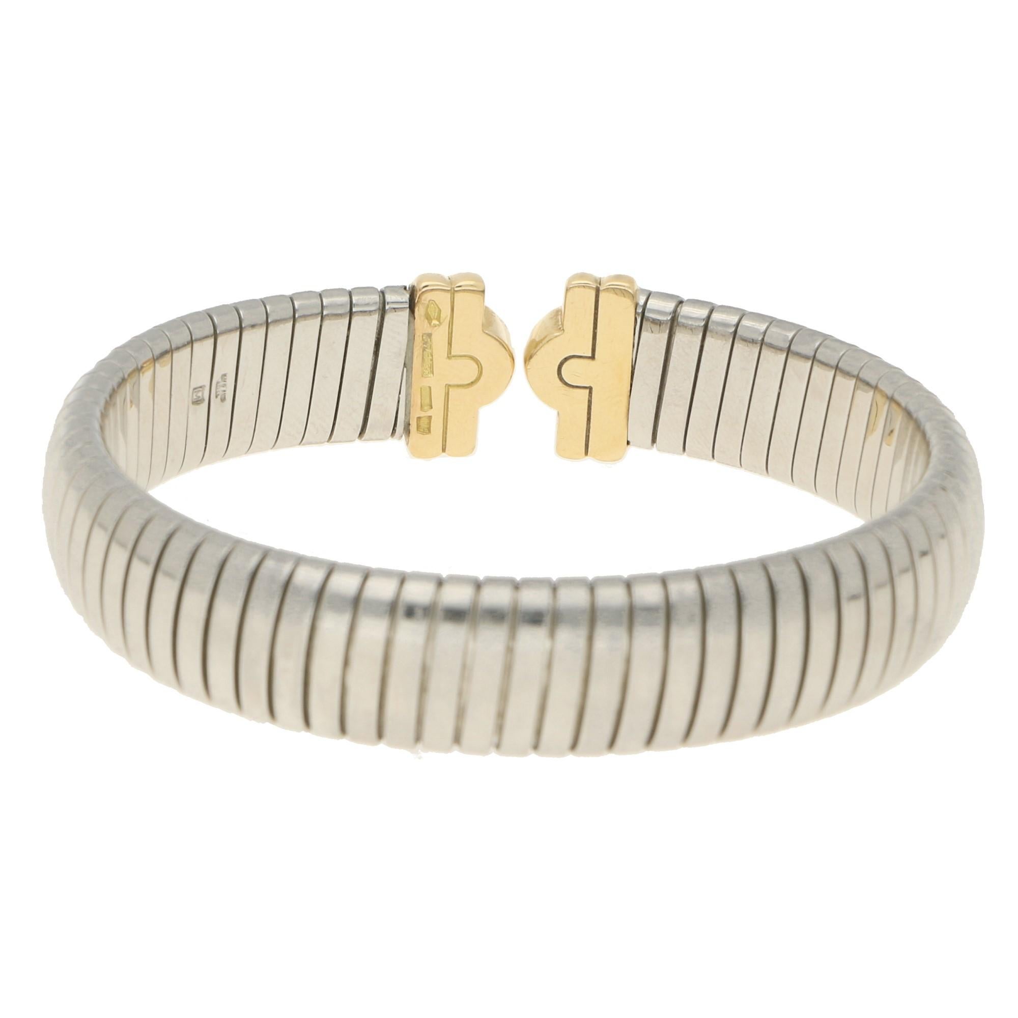 Modern Vintage Parentesi Diamond Bangle Yellow Gold and Stainless Steel