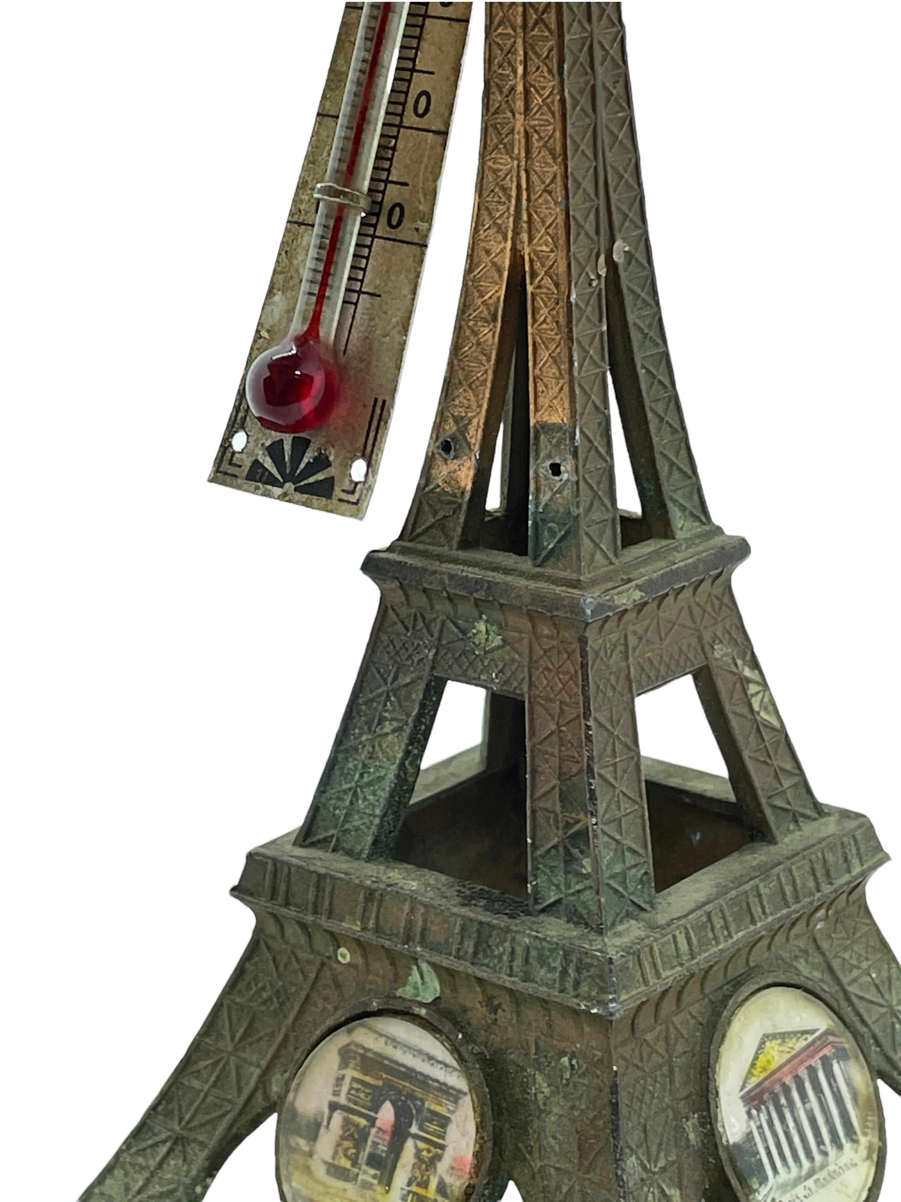 Vintage Paris Eiffel Tower French Souvenir Building Thermometer Metal, 1930s 5