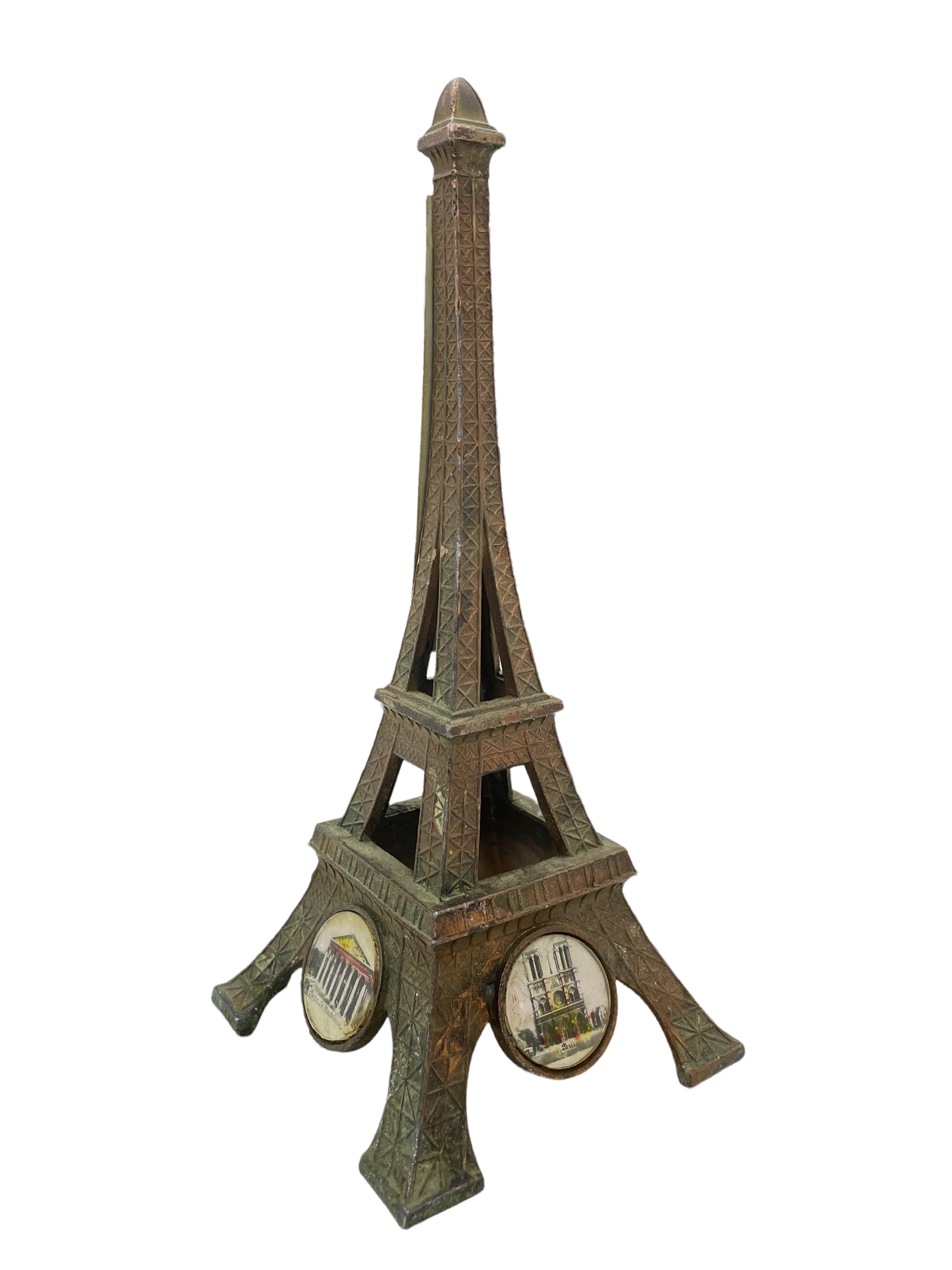 Art Deco Vintage Paris Eiffel Tower French Souvenir Building Thermometer Metal, 1930s
