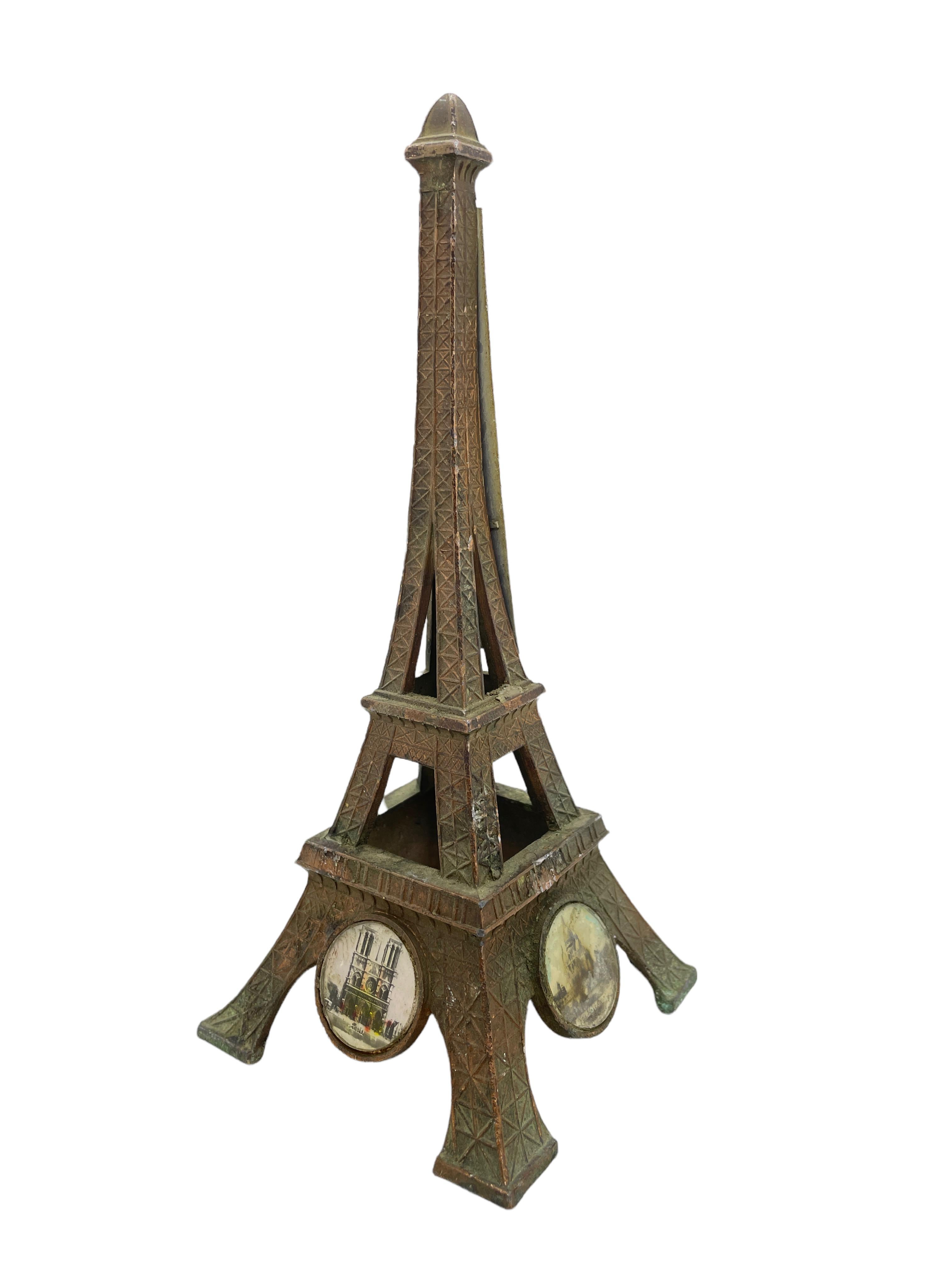 Vintage Paris Eiffel Tower French Souvenir Building Thermometer Metal, 1930s In Good Condition In Nuernberg, DE