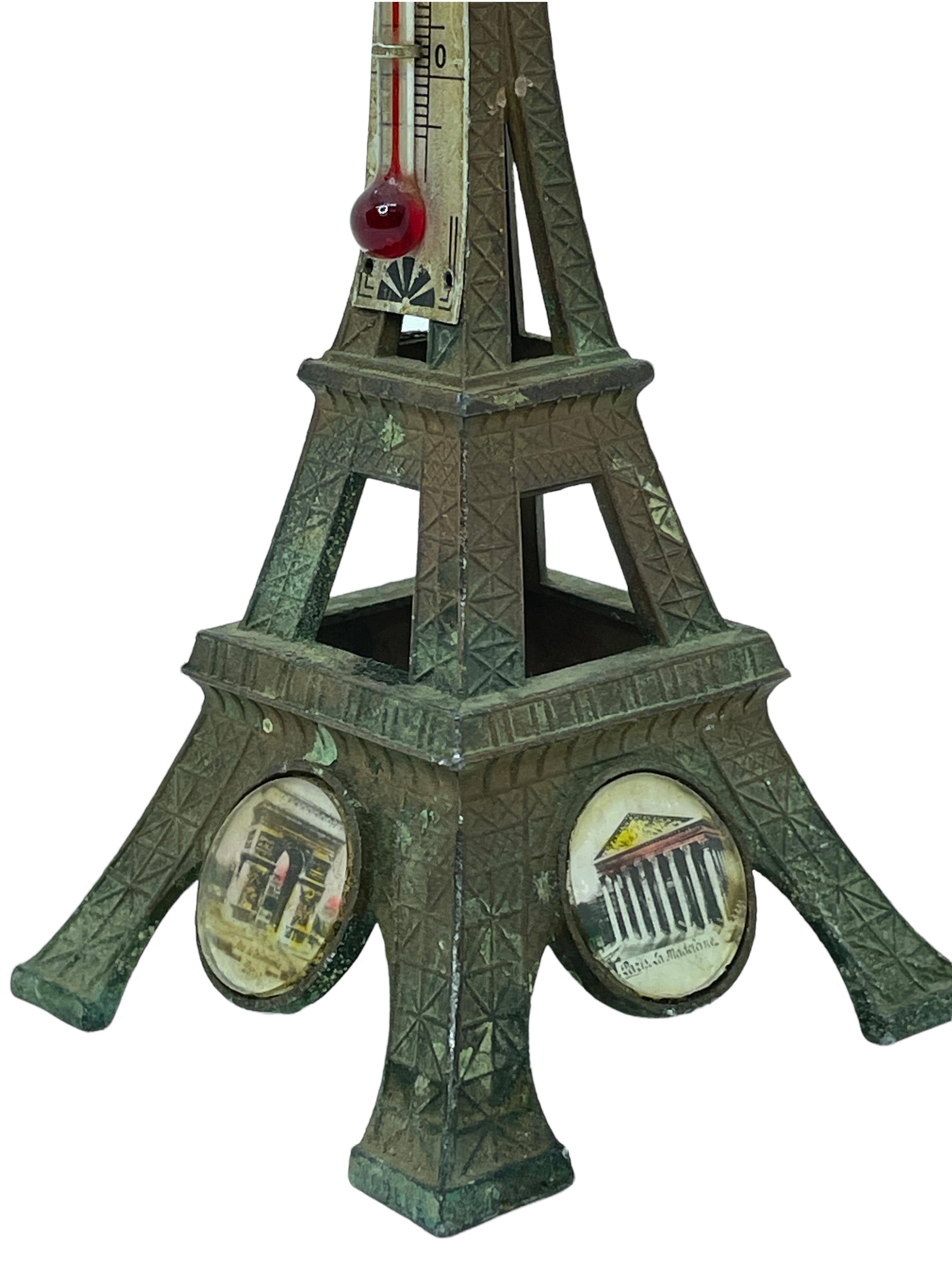 Vintage Paris Eiffel Tower French Souvenir Building Thermometer Metal, 1930s 3