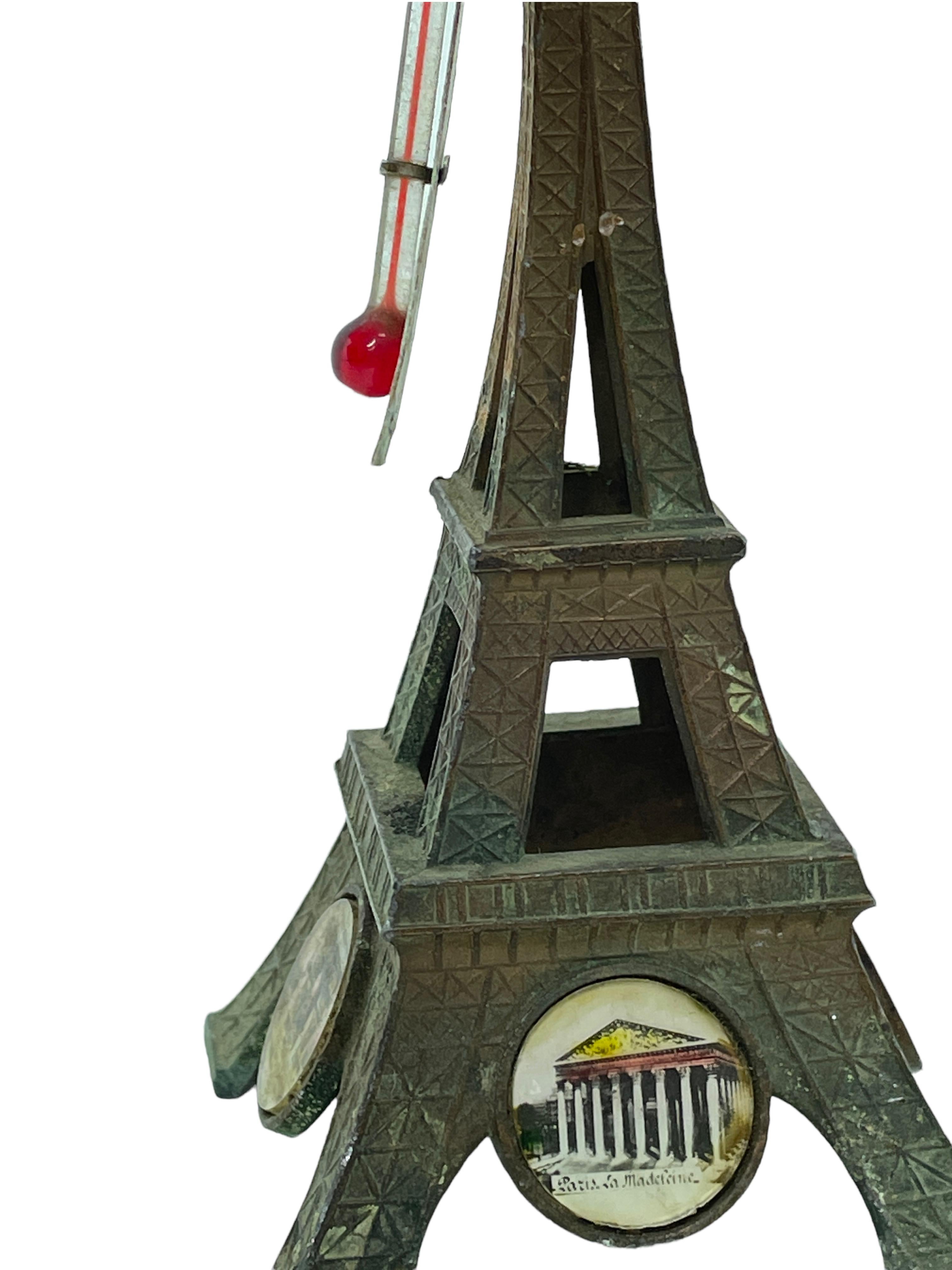 Vintage Paris Eiffel Tower French Souvenir Building Thermometer Metal, 1930s 4