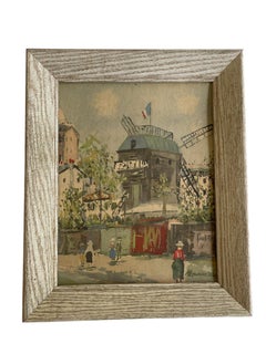 Vintage Paris Street Scene Textured Print of Moulin de la Galette, Framed.