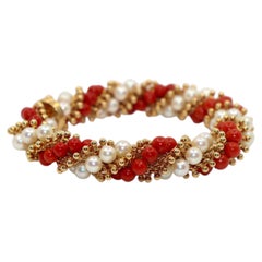 Vintage París Van Cleef & Arpels Coral Perla Torsade Pulsera Twist