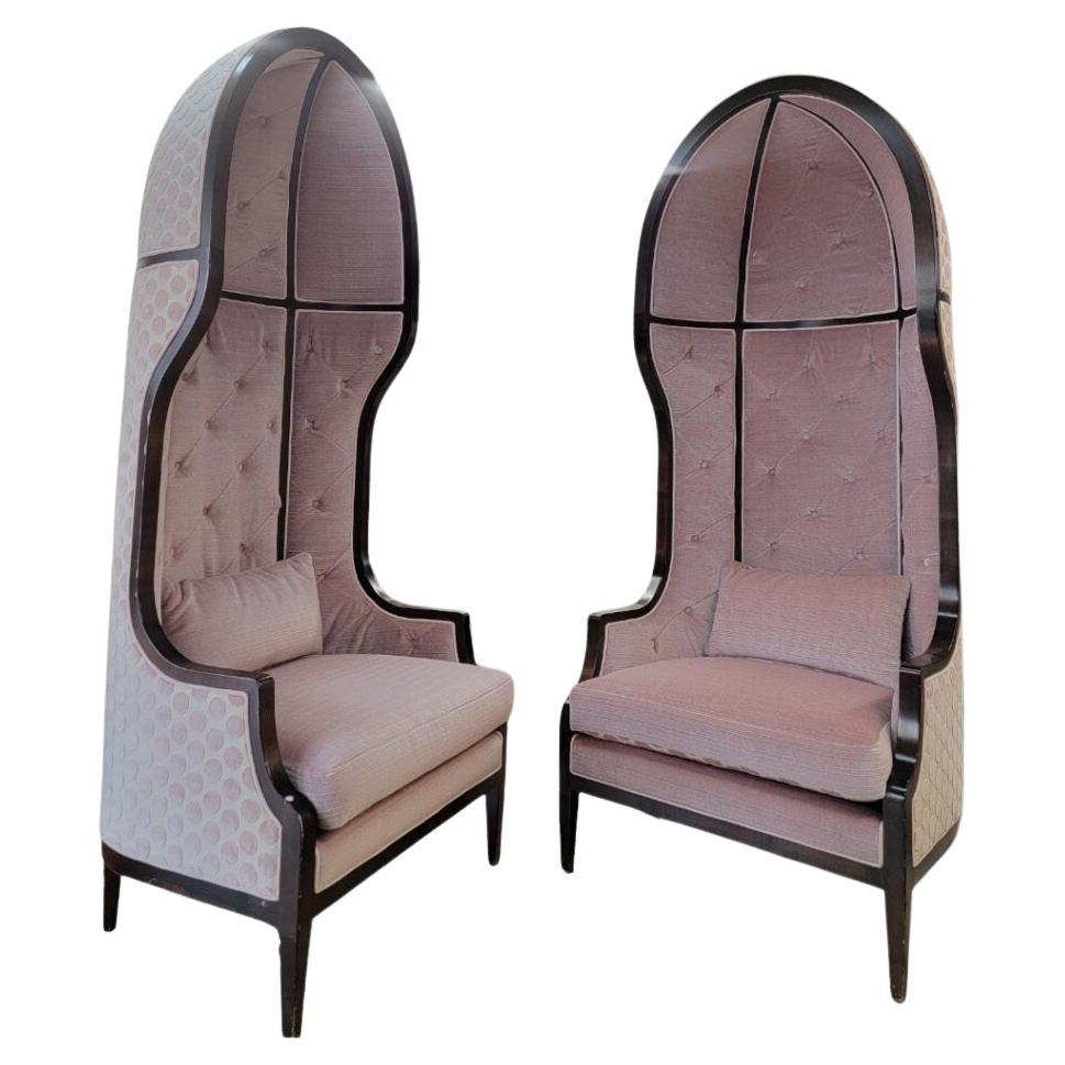 Vintage Parisian 7 Feet Mahogany Canopy Parlor Chairs Newly Reupholstered - Pair For Sale