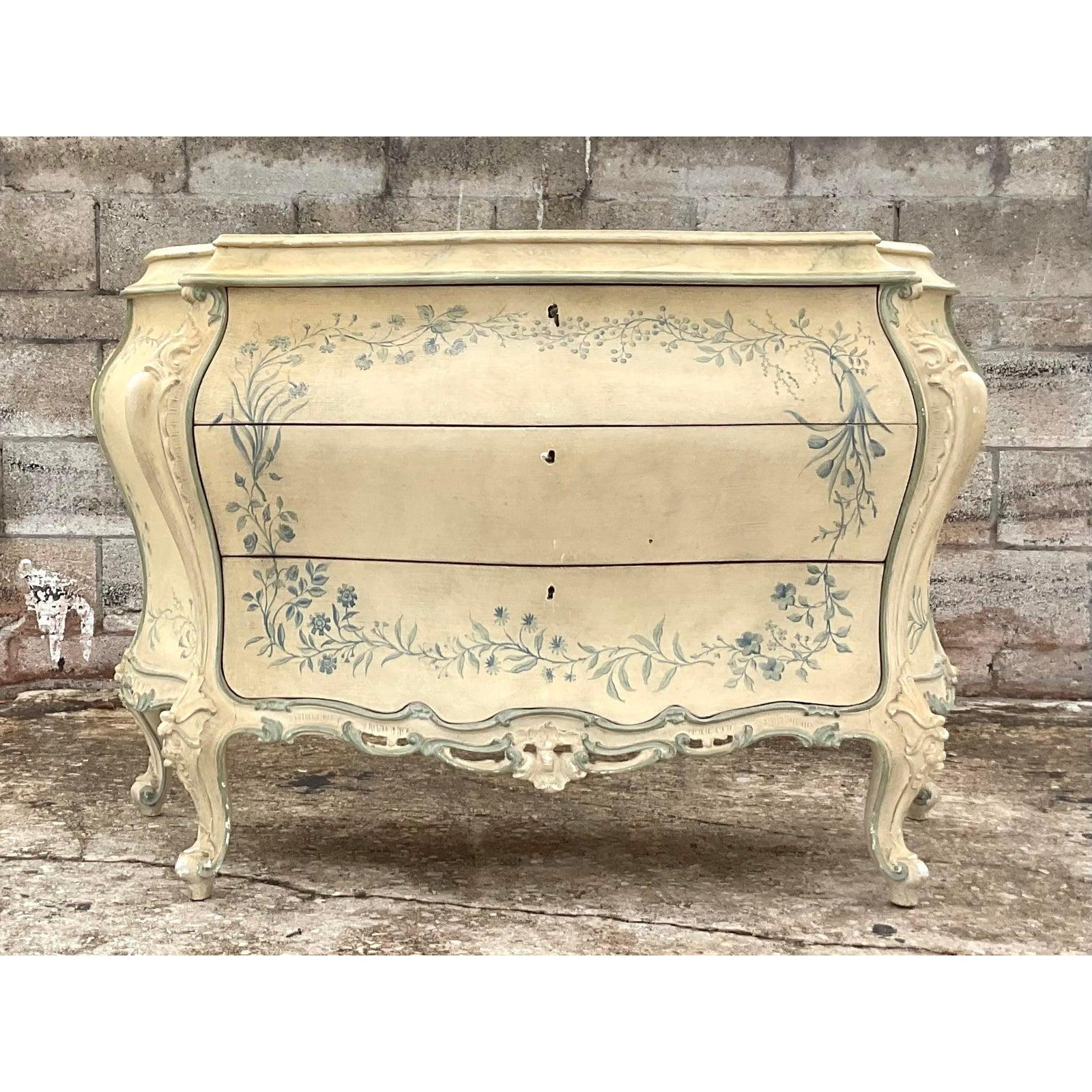 Vintage Parisian Chic Hand Painted Bombe Chest 3