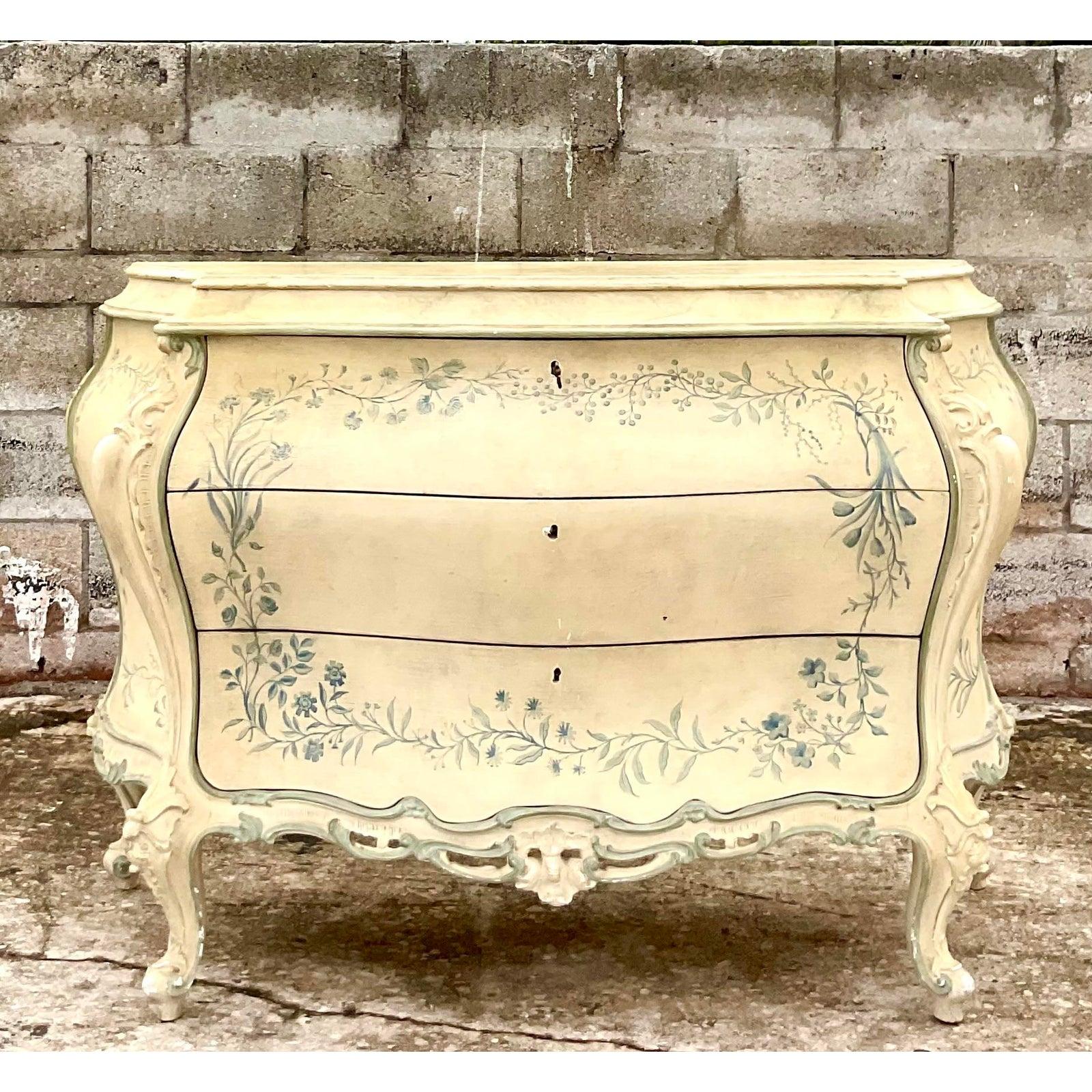 Vintage Parisian Chic Hand Painted Bombe Chest 4