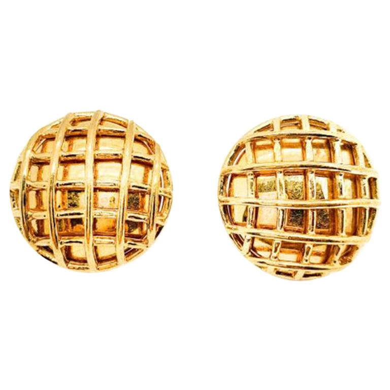 Vintage Parisian Designer Gold Lattice Earrings 1980S