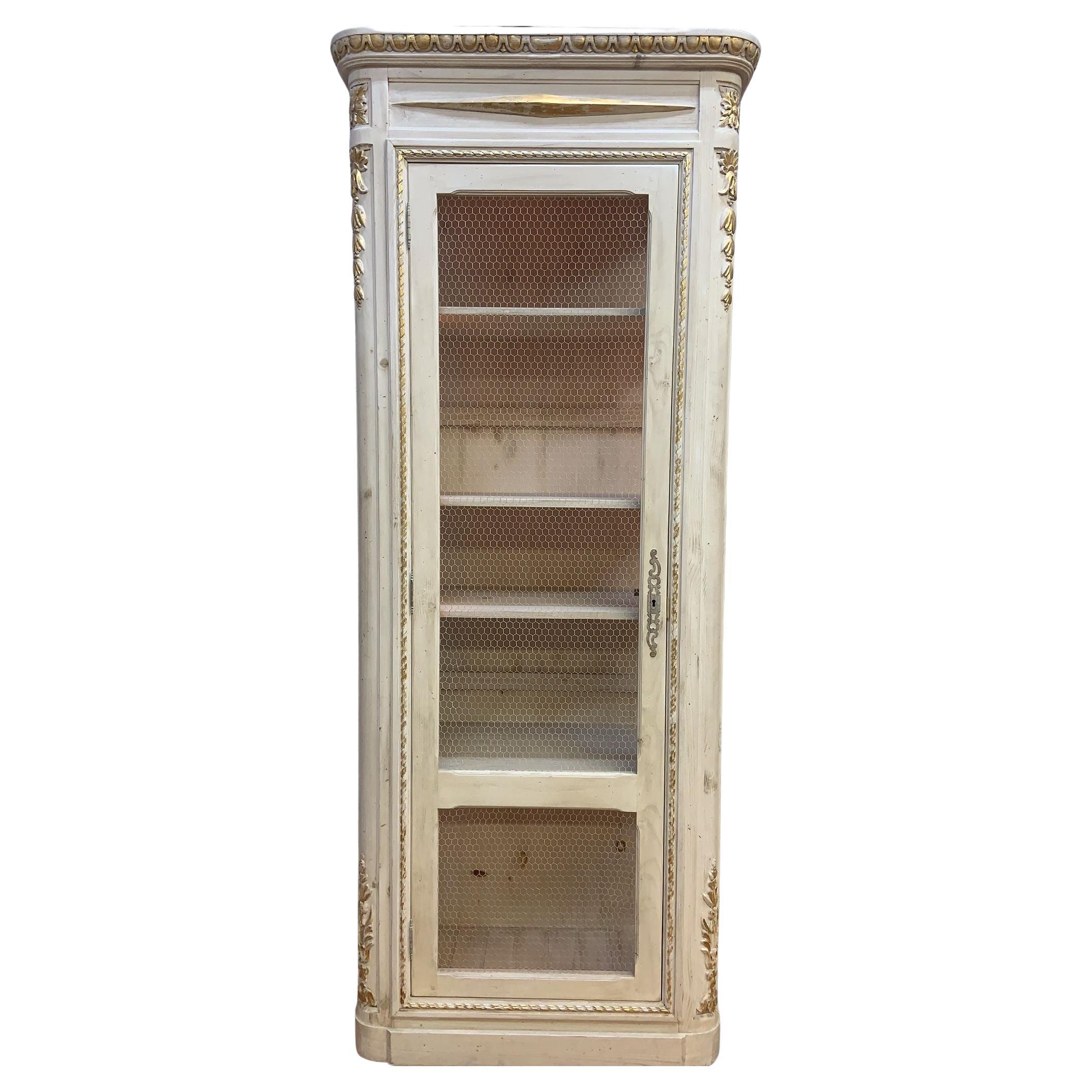 Vintage Parisian Hand Carved White and Gold-Leaf Display/Curio Cabinet For Sale