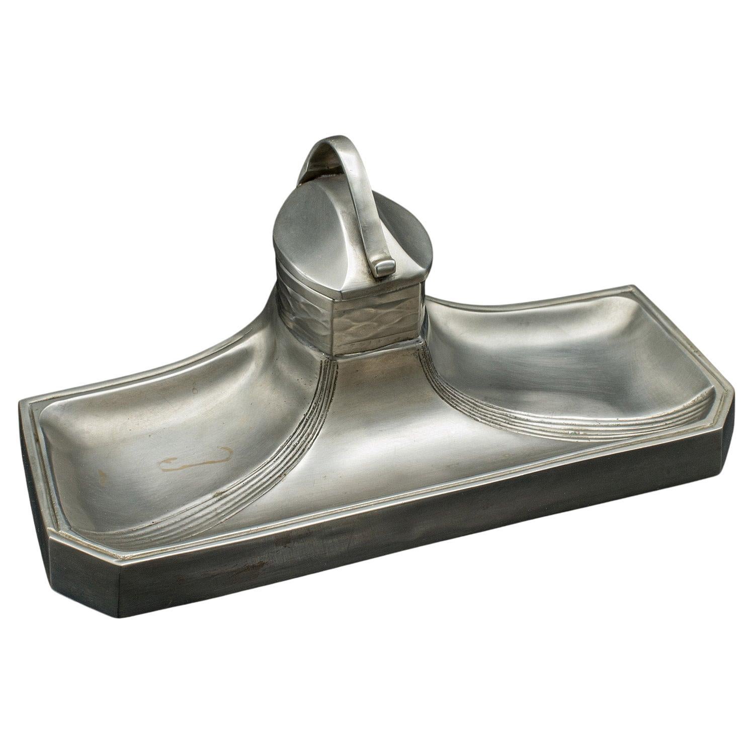 Vintage Parisian Ink Tray, French, Pewter Brass, Desktop Inkwell, Art Deco, 1930