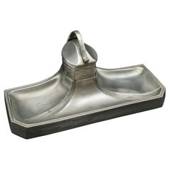 Antique Parisian Ink Tray, French, Pewter Brass, Desktop Inkwell, Art Deco, 1930