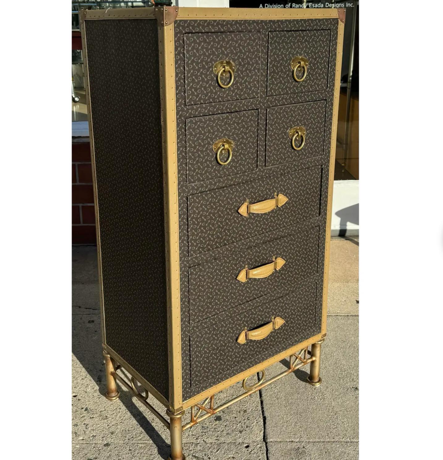 Late 20th Century Vintage Parisian Leather Clad Luggage Trunk Chest of Drawers For Sale