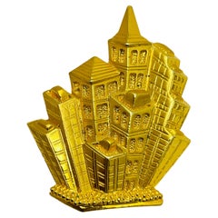 Broche vintage PARK LANE signée de style immeubles urbains de couleur or