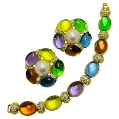 Vintage PARK LANE signed gold tone jewel cans designer earrings bracelet set
