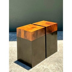 Vintage Parquet Burl Wood Drinks Tables - A Pair