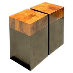 Vintage Parquet Burl Wood Drinks Tables - A Pair