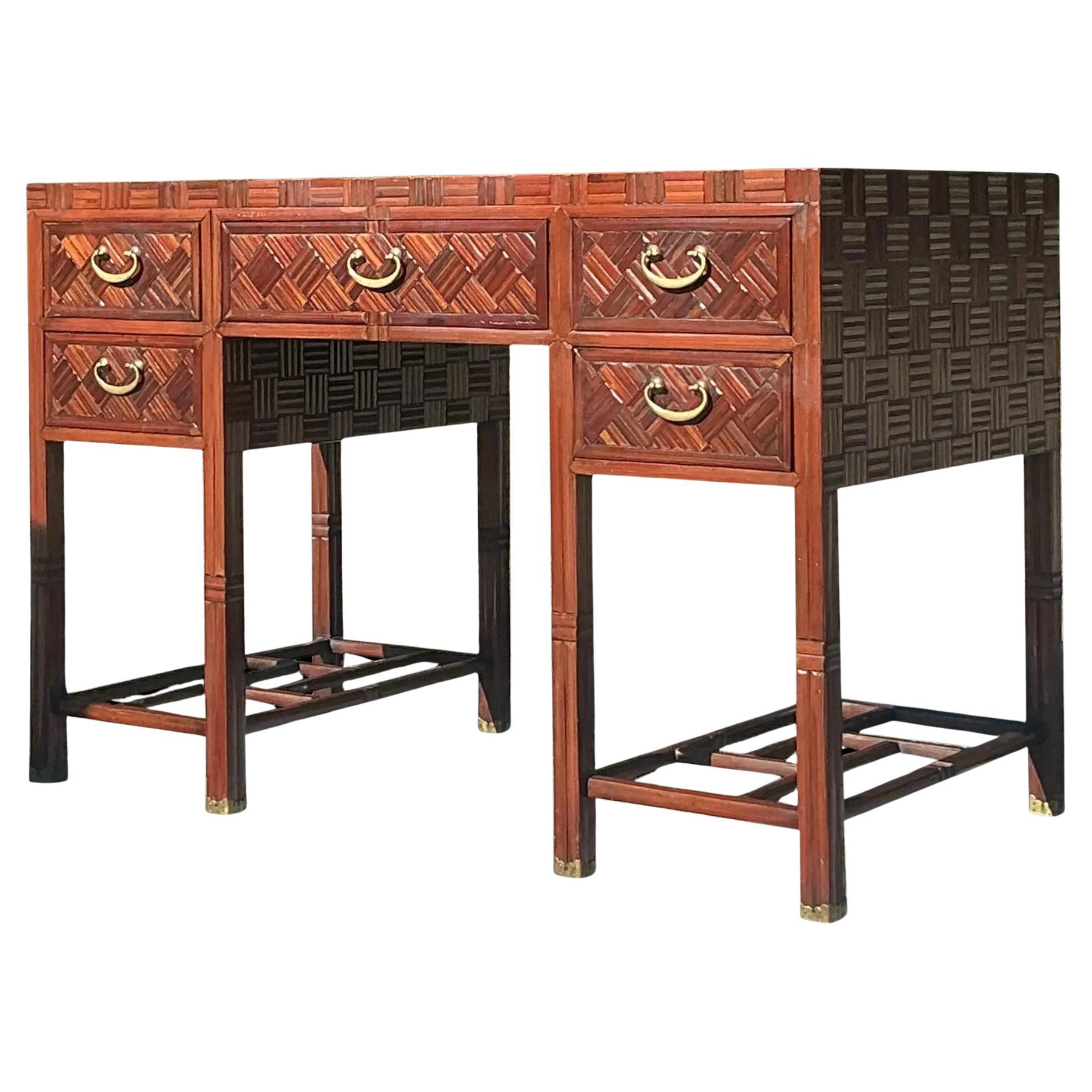 Vintage Parquet Hardwood Executive Desk
