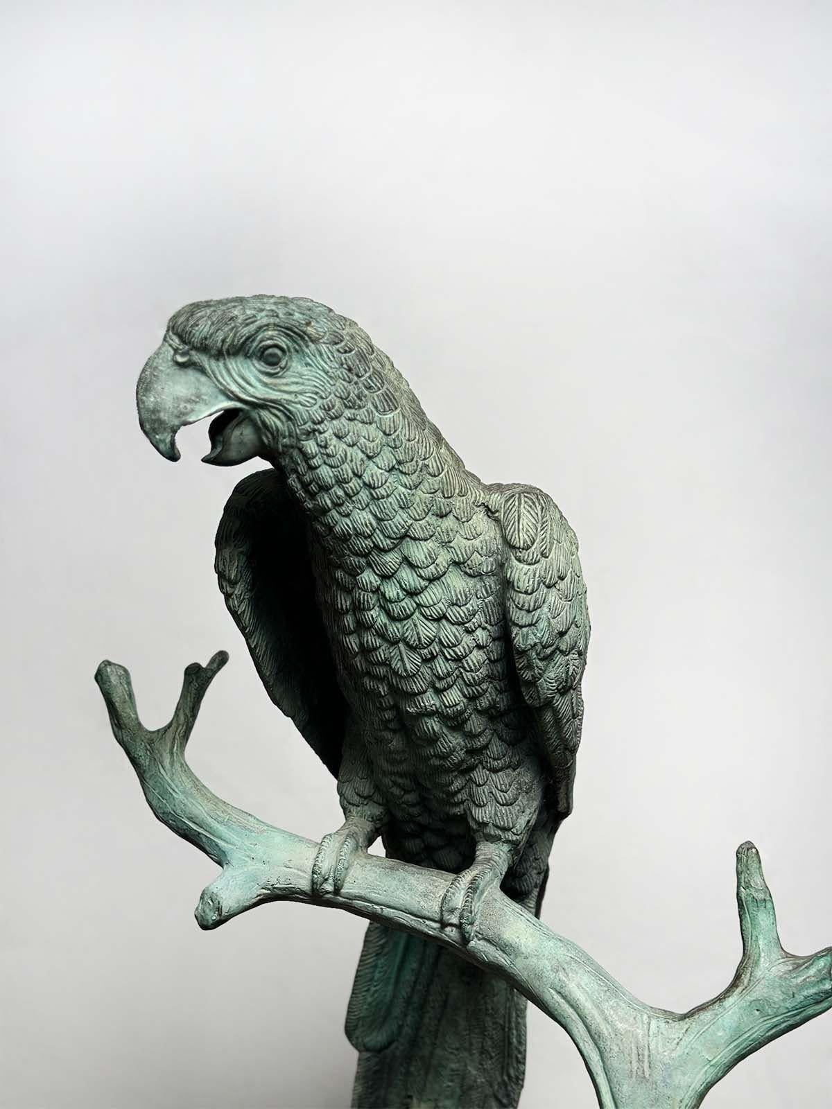 French Vintage Parrot Bronze Sculpture w/ Green Patina After J. Moigniez For Sale