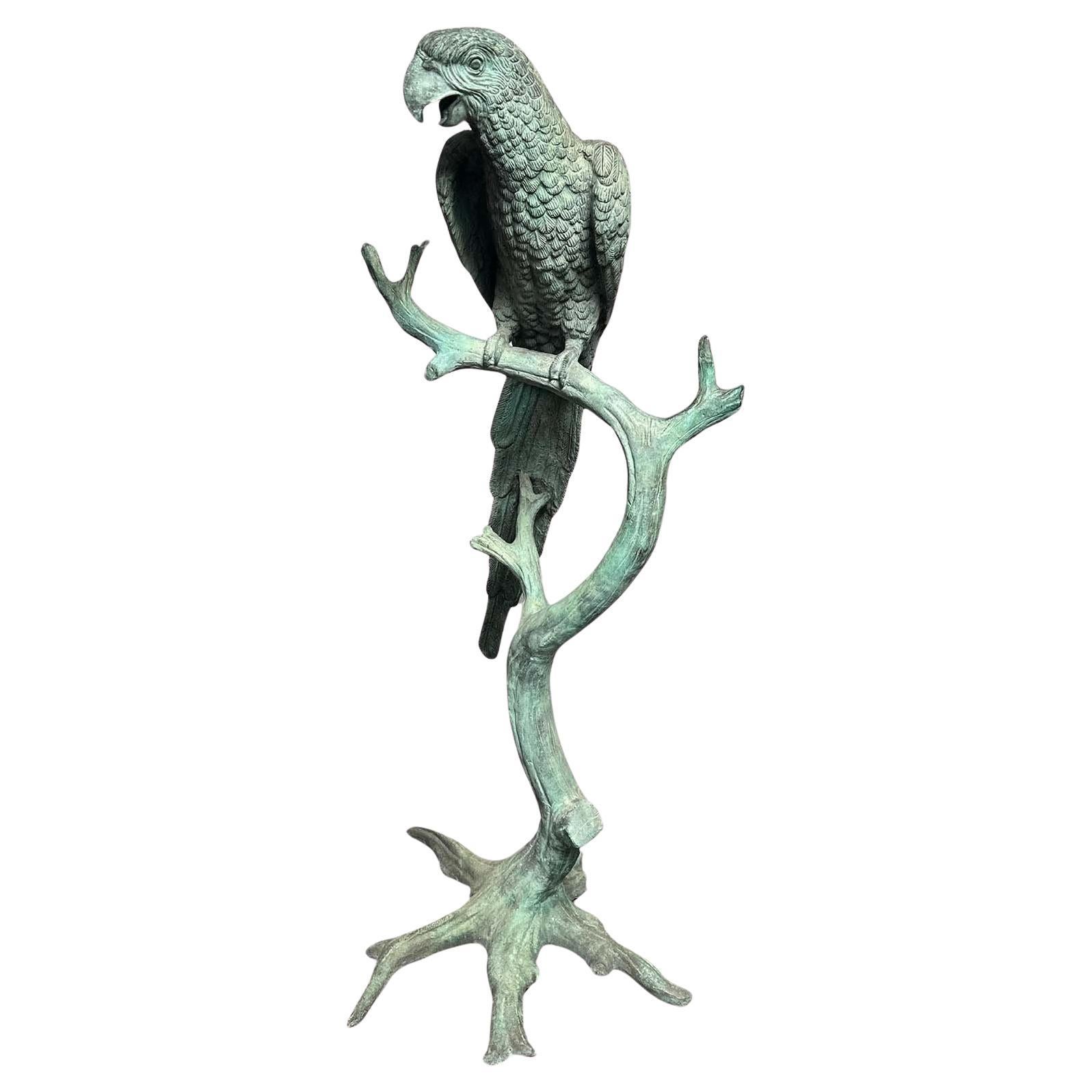 Vintage Parrot Bronze Sculpture w/ Green Patina After J. Moigniez For Sale