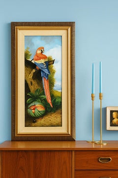 Vintage Parrot Painting Signed Girardi 1986 Designed by Kinder-Harris