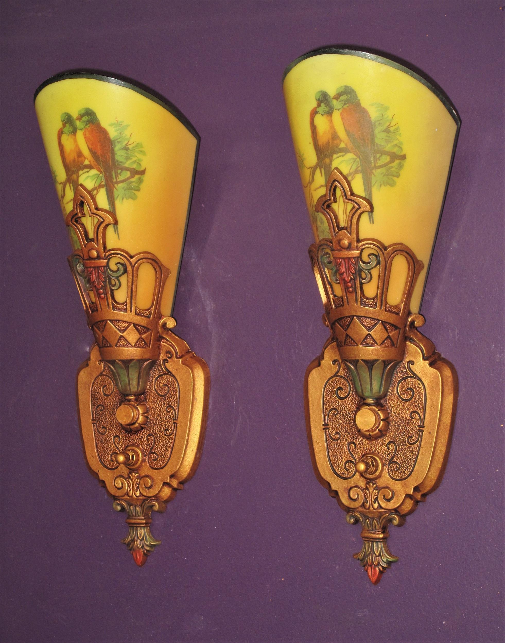 20th Century SINGLE ONLY - Not a pair. Vintage Parrot Slip Shade Sconce, Late 1920s For Sale