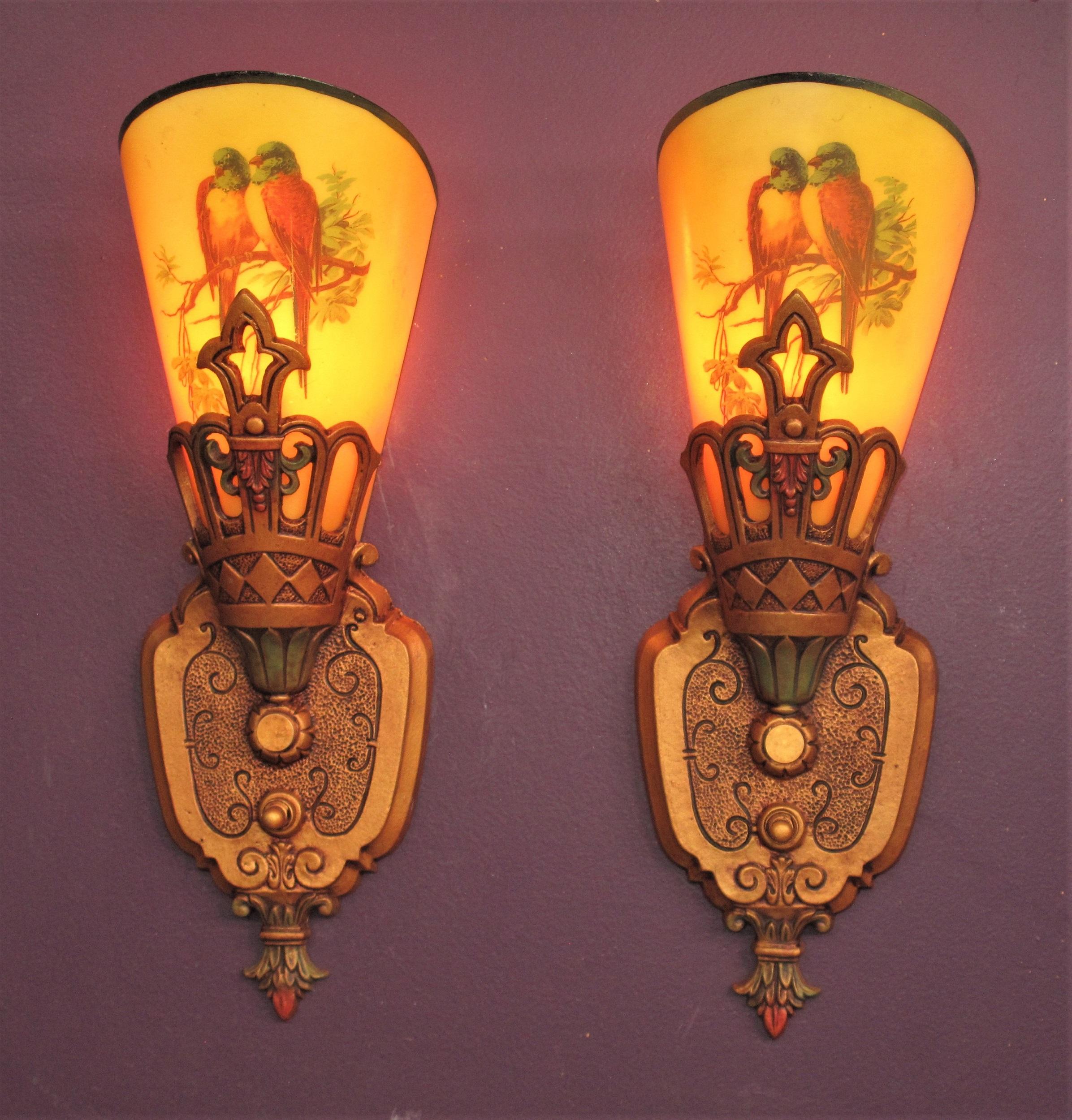 SINGLE ONLY - Not a pair. Vintage Parrot Slip Shade Sconce, Late 1920s For Sale 1