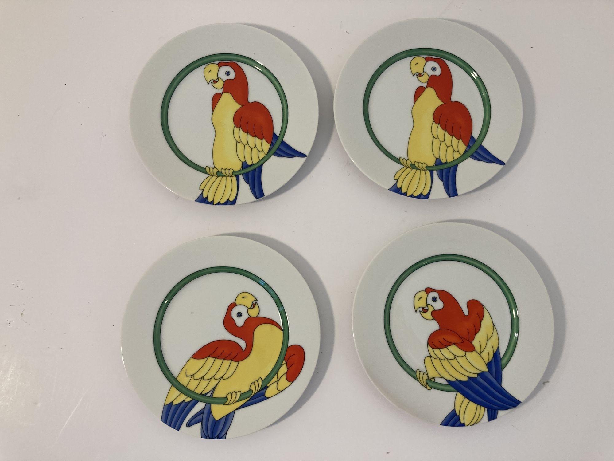 Vintage Parrots Decorative Plates by Fitz and Floyd Set of 4 For Sale 1
