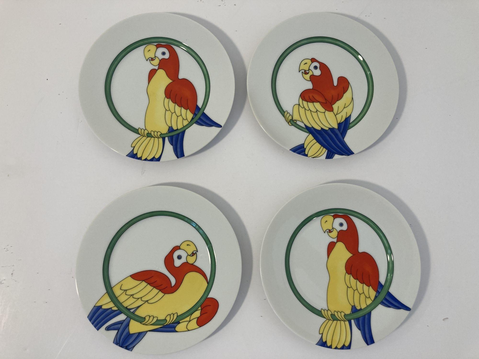 Vintage Parrots Decorative Plates by Fitz and Floyd Set of 4 For Sale 3